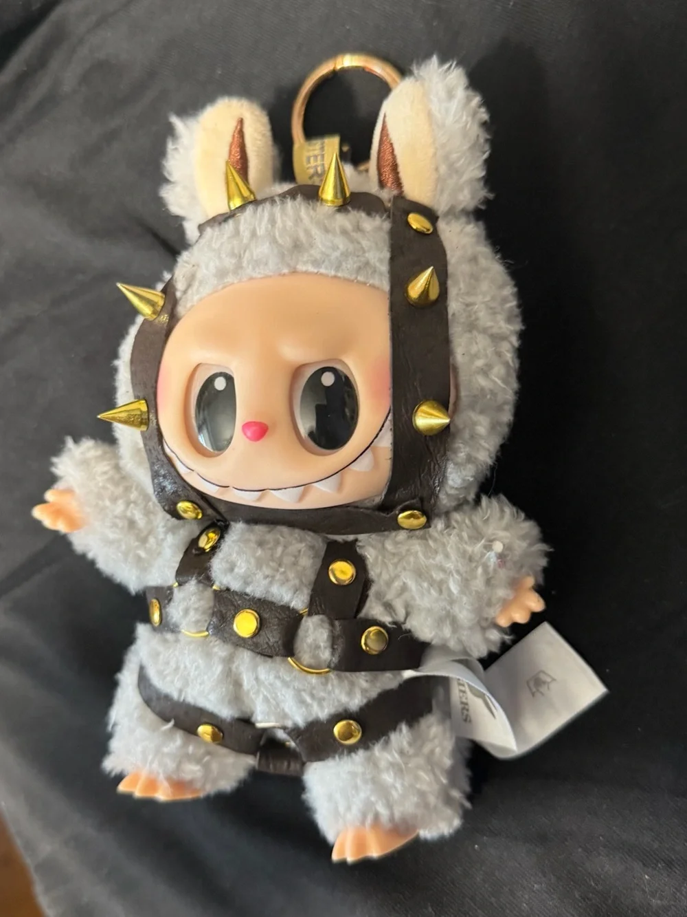 Plush Fabubu Doll with Spiked Leather Harness - Gray